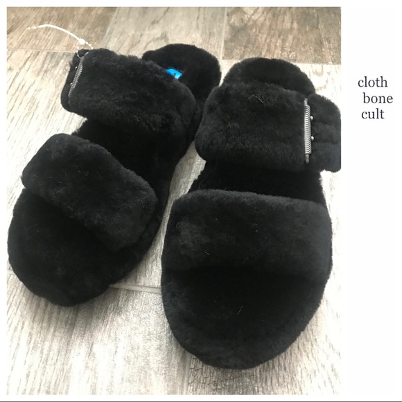 ✨New✨ UGG Black Fuzz Yeah Birkenstock-Style SLIDES - Picture 11 of 16